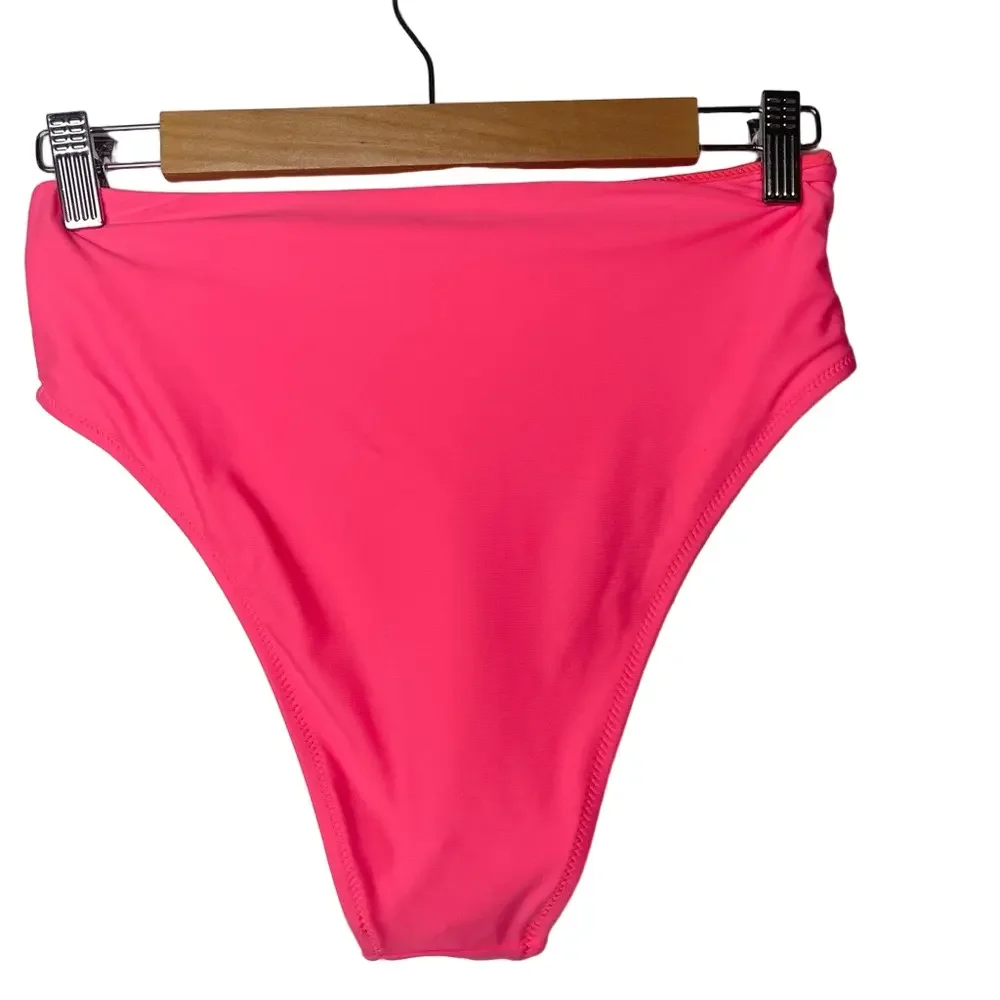 Aerie High-Waisted high cut Bikini Bottom bright pink front tie bow size Med new